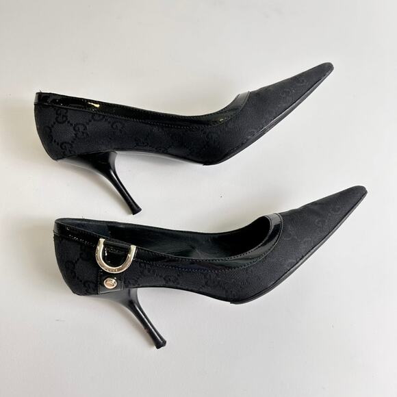 Vintage Gucci by Tom Ford Size 37.5 GG Logo Canvas Pointed Toe Heels/Pumps - Picture 4 of 11